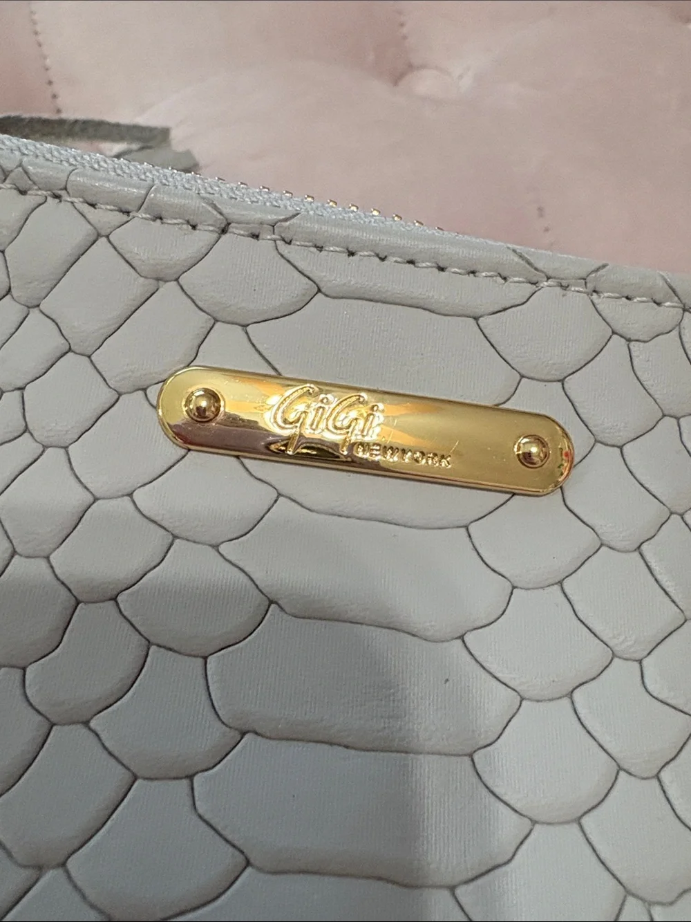 GiGi New York Light Grey Python-Embossed Leather Clutch with Tassel